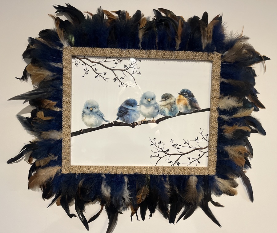 Little Birds Blue & Natural Feather Framed Wall Decor