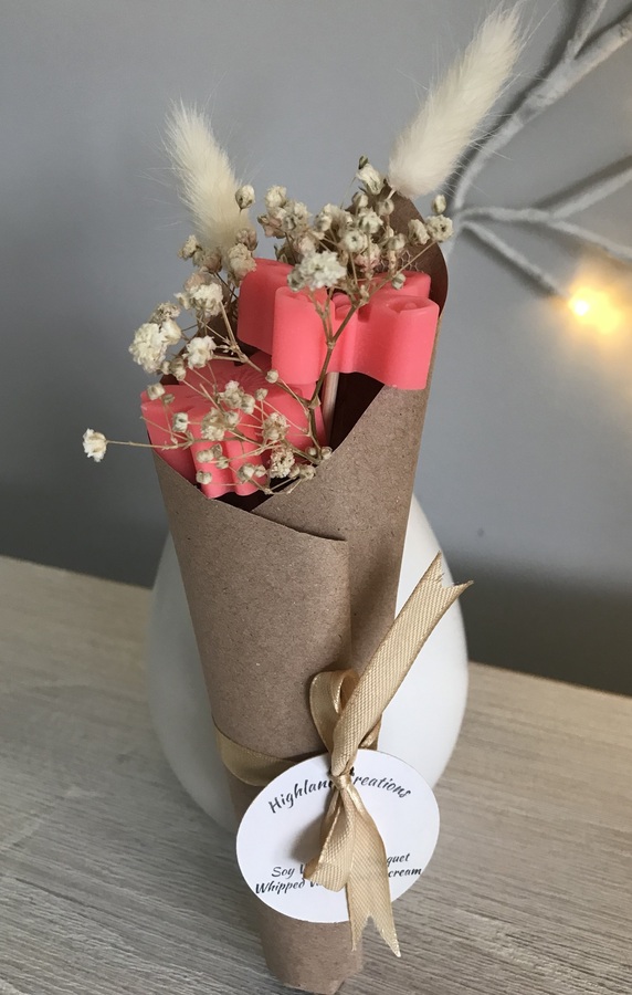 Scented Soy Wax Wrapped Bouquet with Pink Flower, Butterfly & Bunny tails
