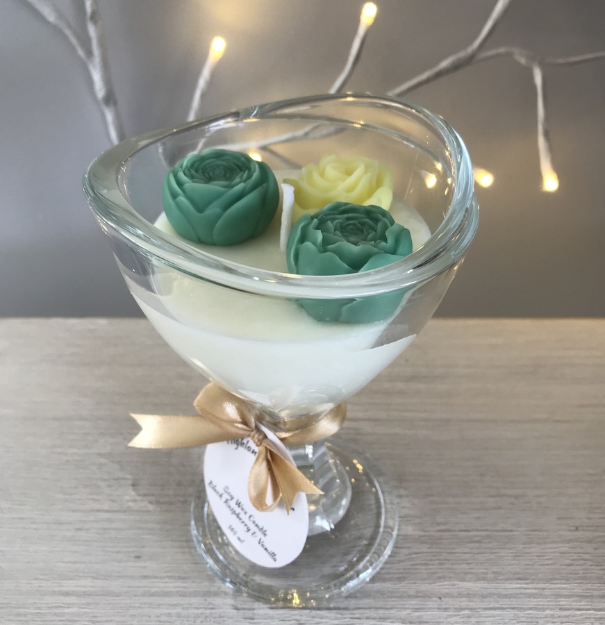 Ice Cream Sundae Glass Candle with Green & Lemon Flowers