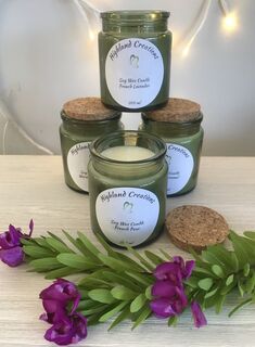 Forest Retreat Glass Jar in Green Glass scented candle with cork lid | Highland Creations