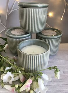 Sage Haven Glazed Stoneware Canister scented candle in Sage Green with Lid | Highland Creations