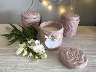 Vintage Bloom Glazed Stoneware Canister scented candle in Blush Pink with Lid | Highland Creations
