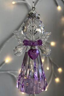 Rainbow Krystal Purple Hanging Angel with Heart