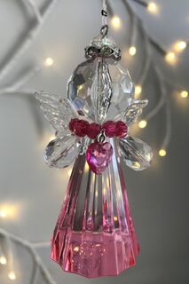 Rainbow Krystal Dark Pink Hanging Angel with Heart