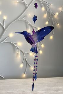 Rainbow Krystal Hanging Hummingbird with tassle - A