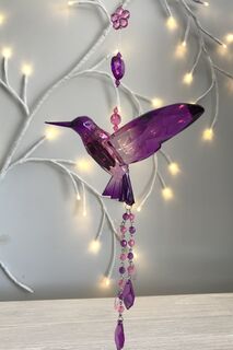 Rainbow Krystal Hanging Hummingbird with tassel - B