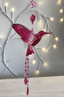 Rainbow Krystal Hanging Hummingbird with tassel - C