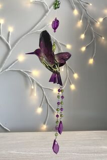Rainbow Krystal Hanging Hummingbird with tassel - D
