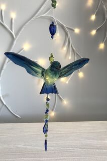 Rainbow Krystal Hanging Hummingbird with tassel - E