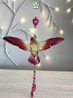 Rainbow Krystal Hanging Hummingbird with tassel - F