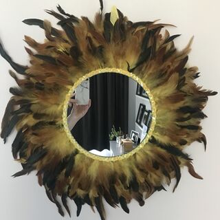Yellow Feather Wall Decor with Mirror