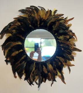 Gold & Black Feather Wall Decor with Mirror