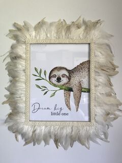 Sloth Dream Big Little One Cream Feather Framed Wall Decor