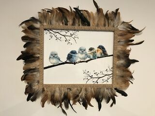Little Birds Brown Feather Framed Wall Decor