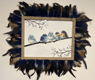Little Birds Blue & Natural Feather Framed Wall Decor