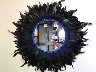 Blue/Black Feather Wall Decor with Mirror