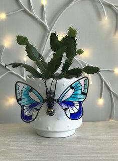 Butterfly Pot Decor - Aqua