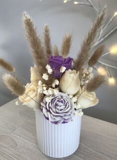 White Linear Pot with Scented Purple & White Flowers