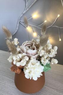 Terracotta Pot with Scented Burnt Orange, Green & White Flowers