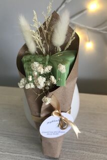 Mini Scented Soy Wax Wrapped Bouquet with Green Butterfly & Bunny tails