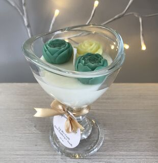 Ice Cream Sundae Glass Candle with Green & Lemon Flowers