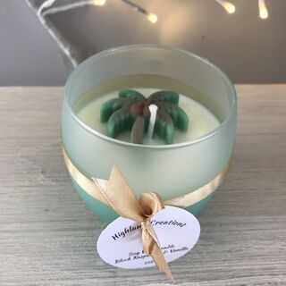 Pre-loved Ombre Green Frosted Glass Candle with Coconut Palm Tree